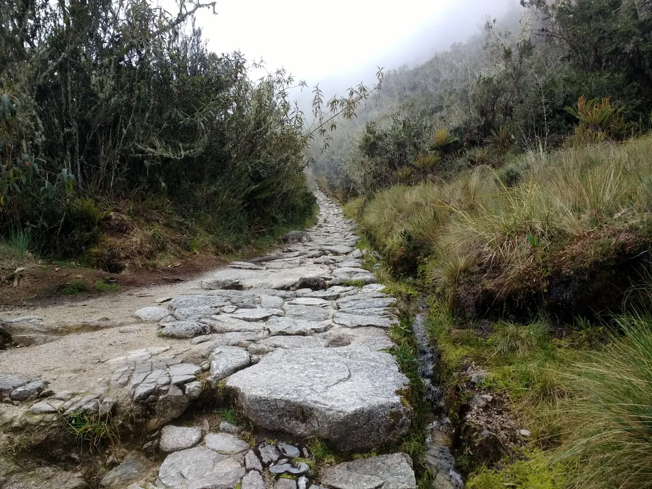 Part of the Inca Trail to Machu Picchu, a stone-paved Inca road in Peru